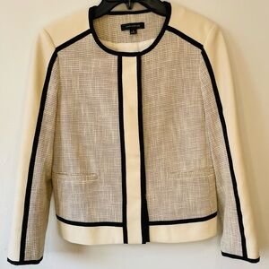 Ann Taylor Ivory and Black Trim Open-Front Blazer